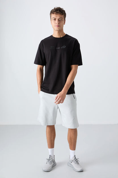 Black Cotton Thick Soft Textured Oversize Fit Printed Men's T-Shirt - 88330
