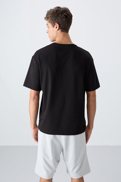Black Cotton Thick Soft Textured Oversize Fit Printed Men's T-Shirt - 88330