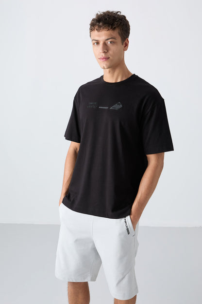 Black Cotton Thick Soft Textured Oversize Fit Printed Men's T-Shirt - 88330