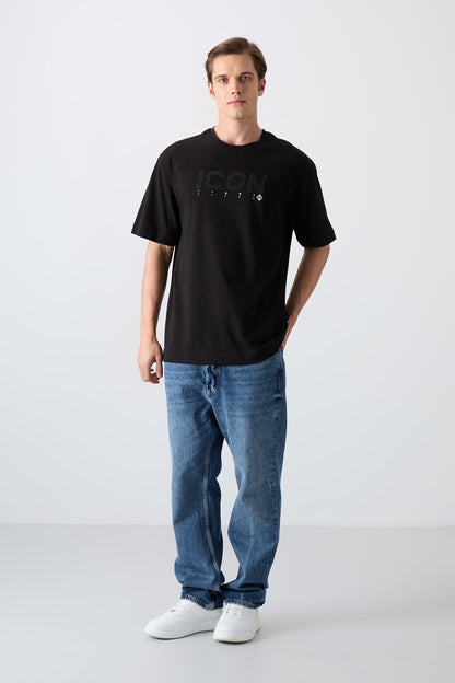 Black Cotton Thick Soft Textured Oversize Fit Printed Men's T-Shirt - 88331