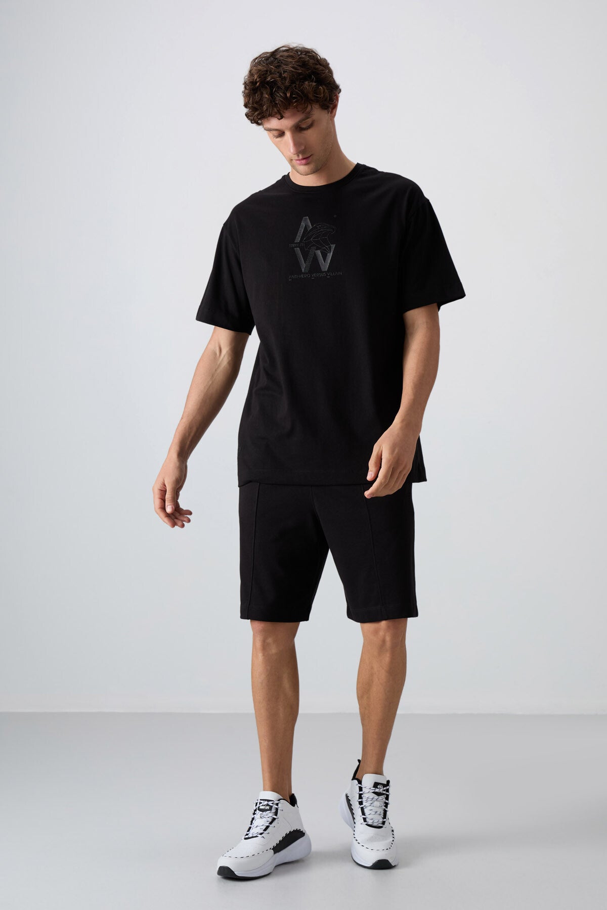 Black Cotton Thick Soft Textured Oversize Fit Printed Men's T-Shirt - 88332