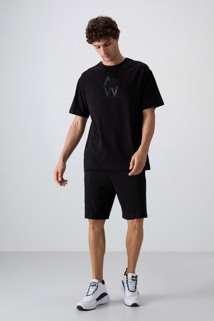 Black Cotton Thick Soft Textured Oversize Fit Printed Men's T-Shirt - 88332