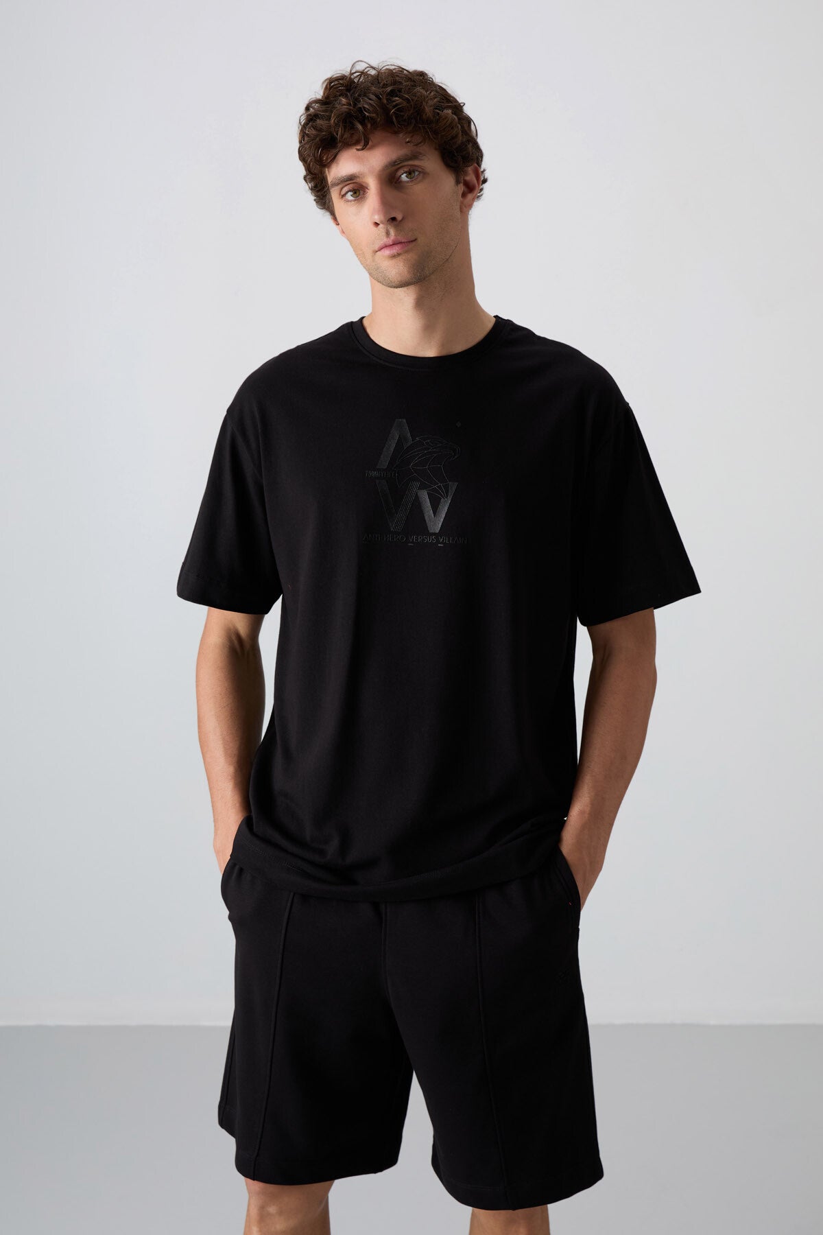 Black Cotton Thick Soft Textured Oversize Fit Printed Men's T-Shirt - 88332