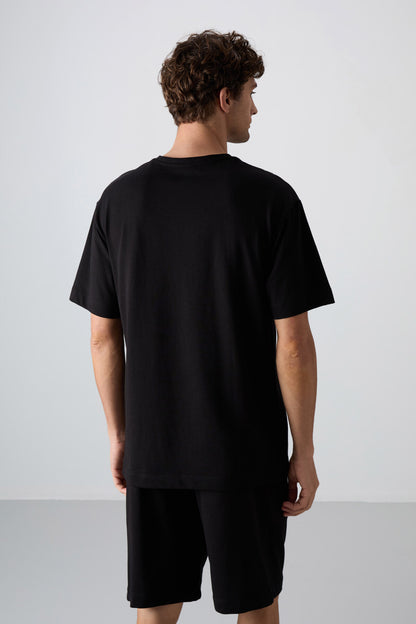 Black Cotton Thick Soft Textured Oversize Fit Printed Men's T-Shirt - 88332
