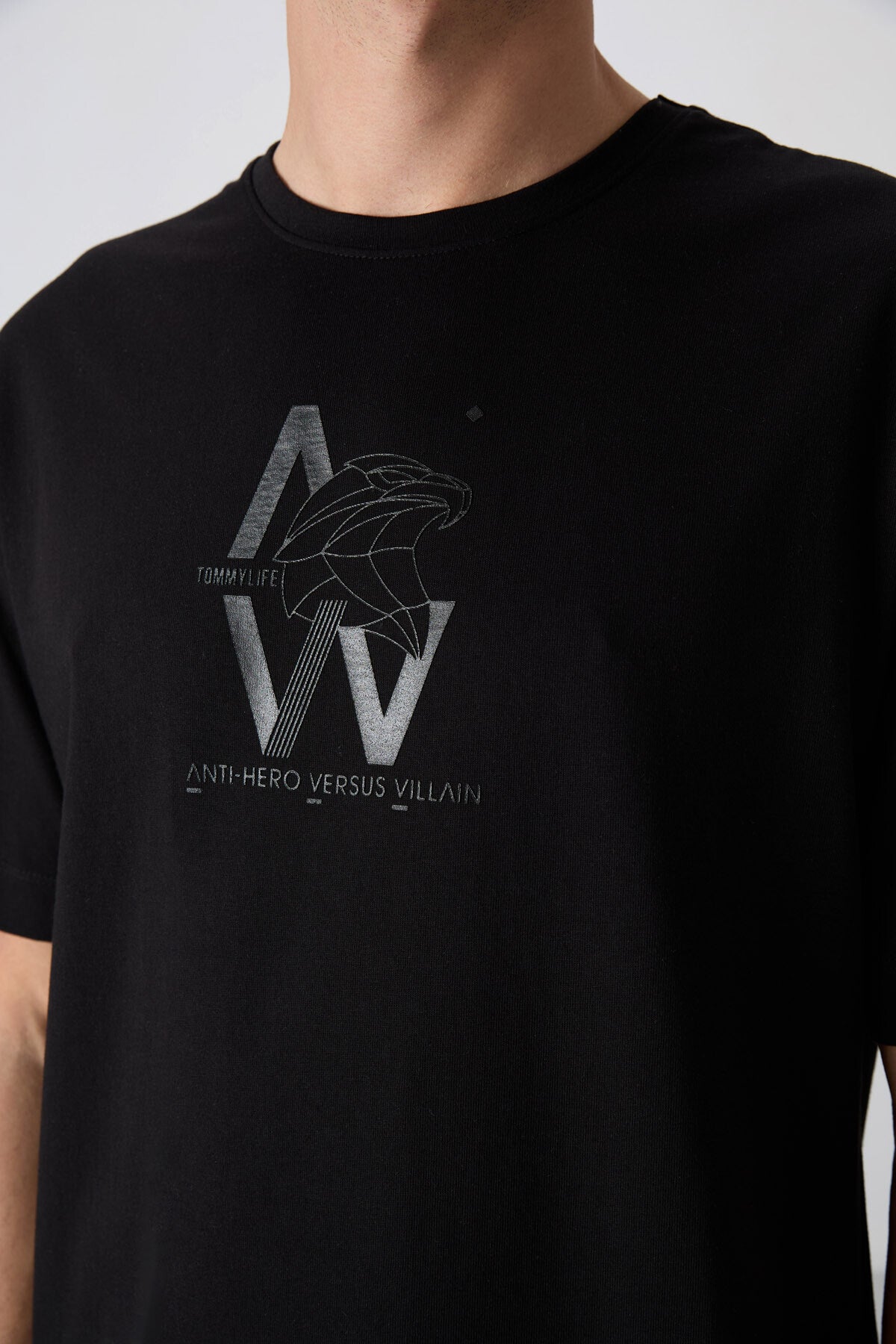 Black Cotton Thick Soft Textured Oversize Fit Printed Men's T-Shirt - 88332