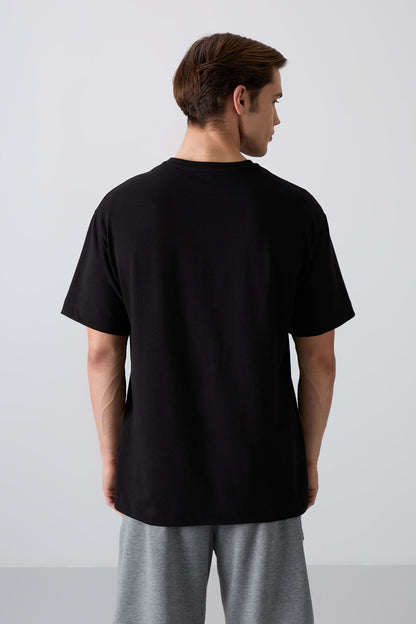 Black Cotton Thick Soft Textured Oversize Fit Printed Men's T-Shirt - 88333