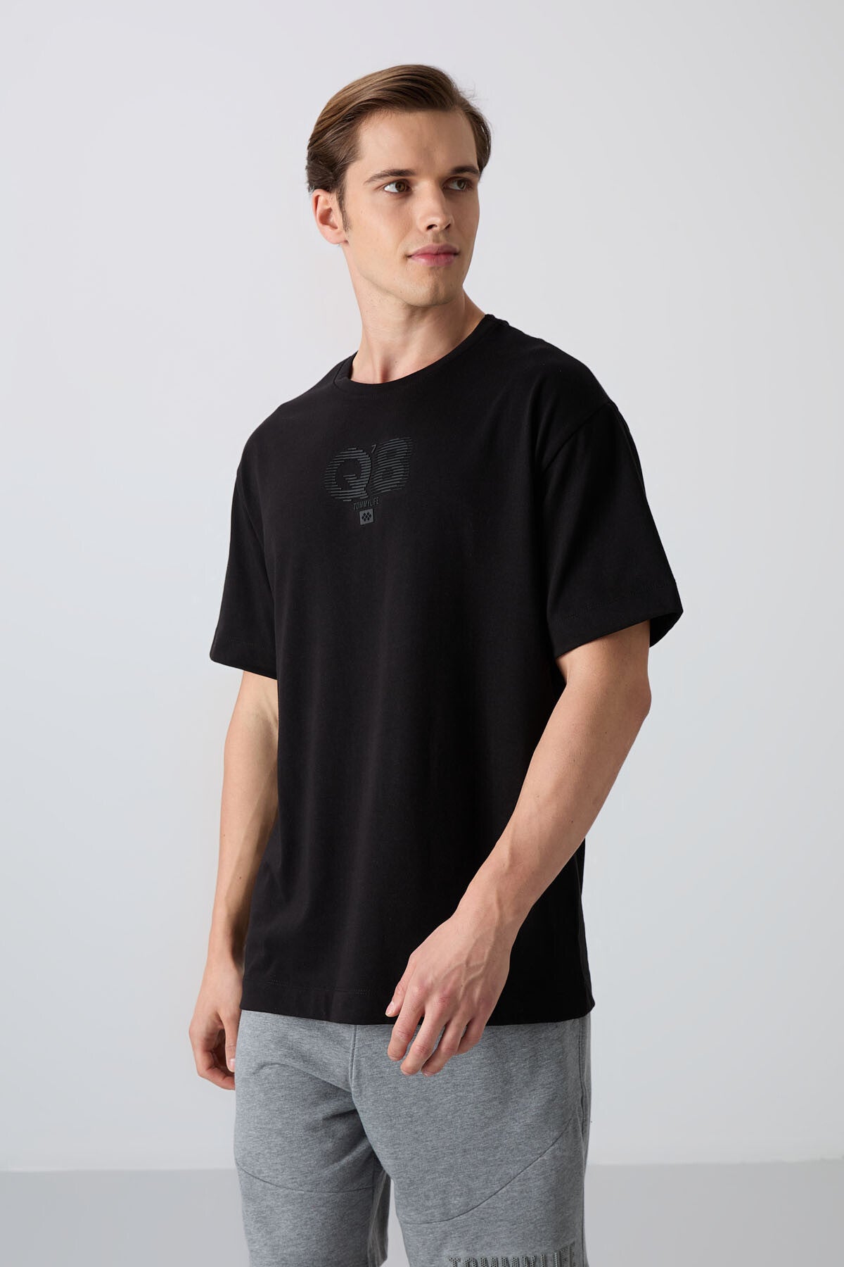 Black Cotton Thick Soft Textured Oversize Fit Printed Men's T-Shirt - 88333