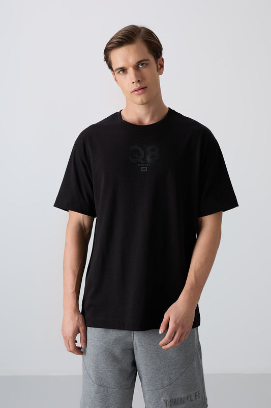 Black Cotton Thick Soft Textured Oversize Fit Printed Men's T-Shirt - 88333