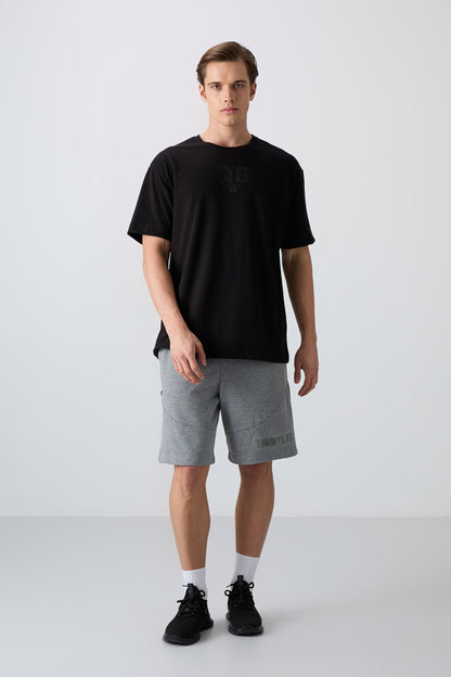 Black Cotton Thick Soft Textured Oversize Fit Printed Men's T-Shirt - 88333
