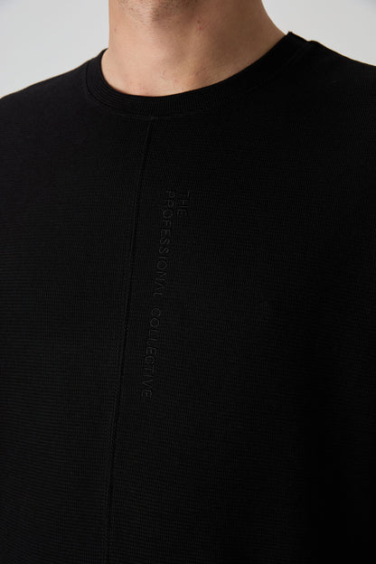 Black Cotton Thick Textured Surface Oversize Fit Basic Men's T-Shirt - 88337