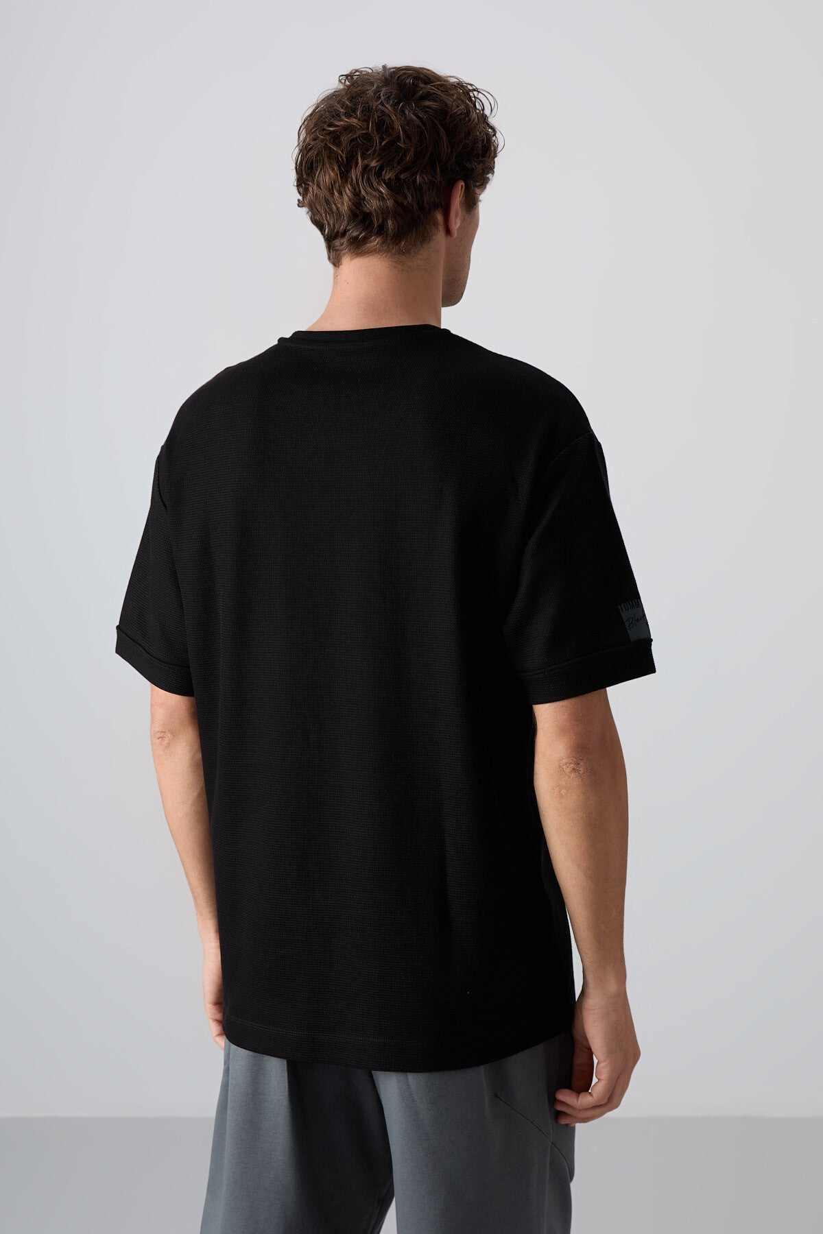 Black Cotton Thick Textured Surface Oversize Fit Basic Men's T-Shirt - 88339