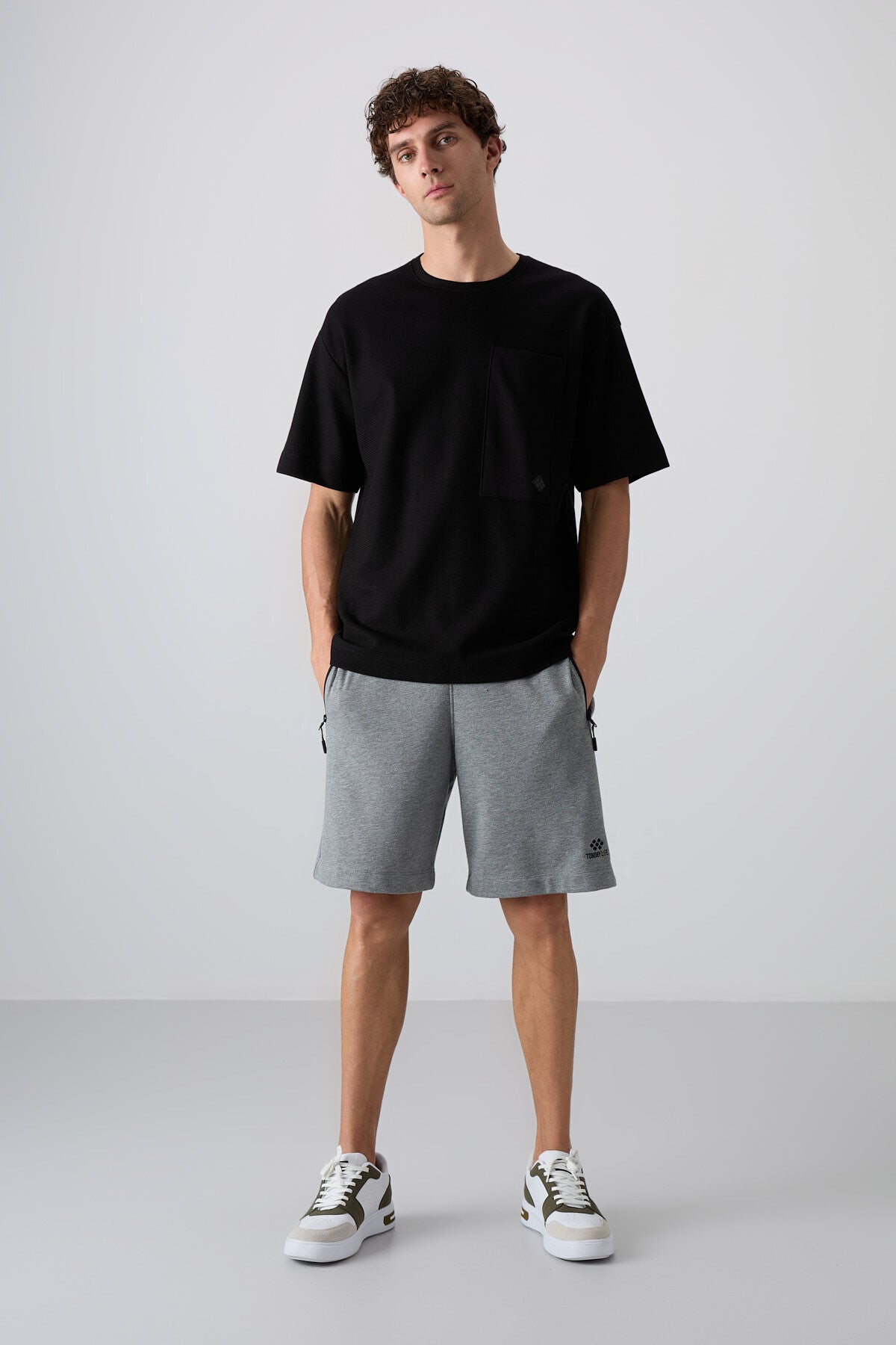 Black Cotton Thick Textured Surface Oversize Fit Basic Men's T-Shirt - 88341