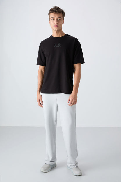 Black Cotton Thick Soft Textured Oversize Fit Printed Men's T-Shirt - 88342