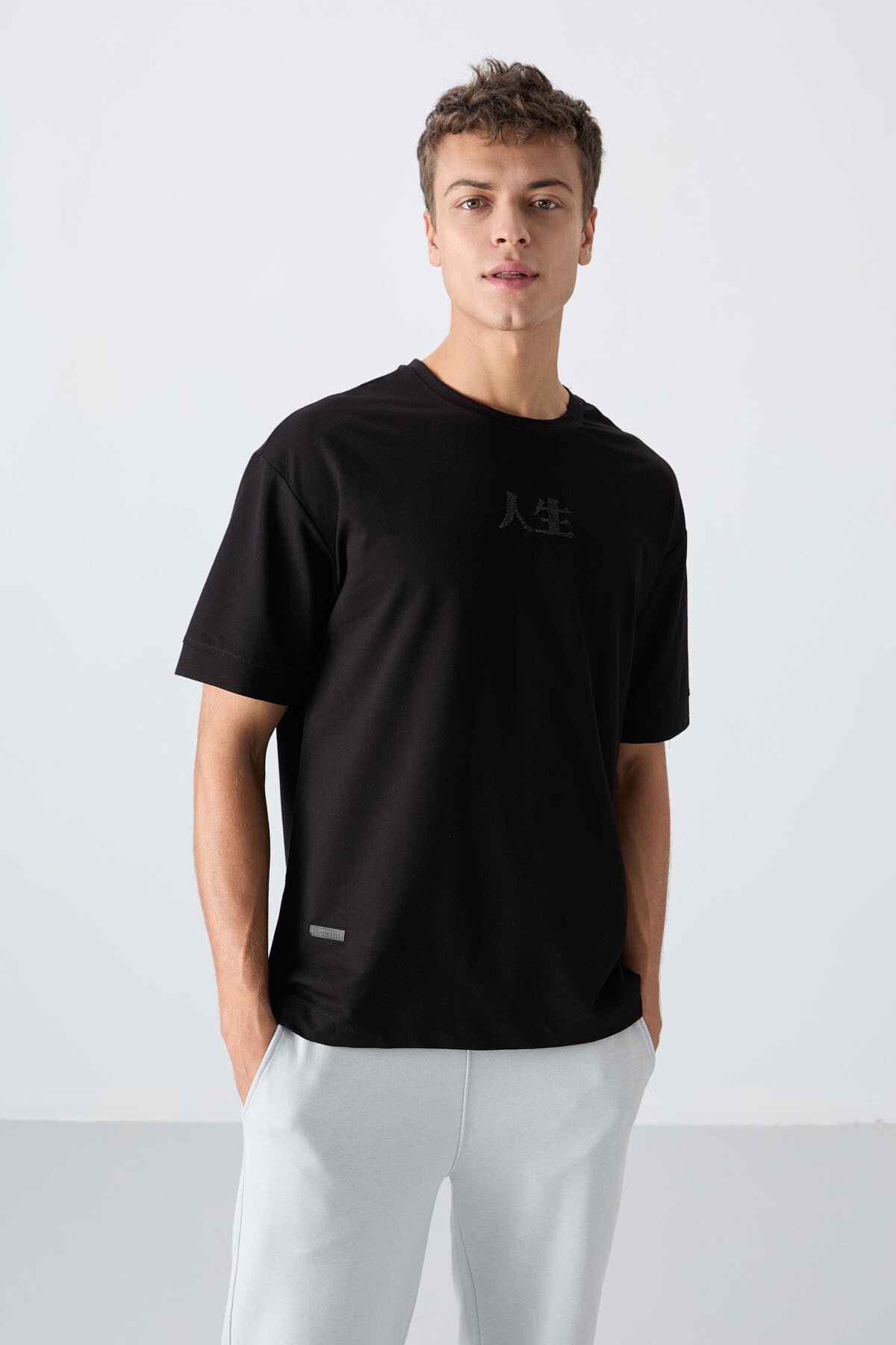 Black Cotton Thick Soft Textured Oversize Fit Printed Men's T-Shirt - 88342