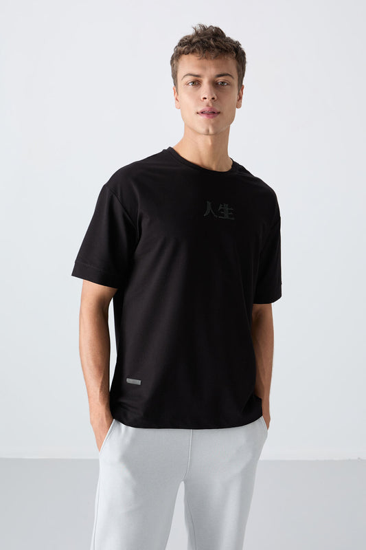 Black Cotton Thick Soft Textured Oversize Fit Printed Men's T-Shirt - 88342