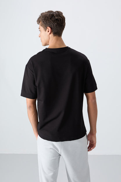 Black Cotton Thick Soft Textured Oversize Fit Printed Men's T-Shirt - 88342