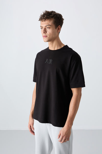 Black Cotton Thick Soft Textured Oversize Fit Printed Men's T-Shirt - 88342