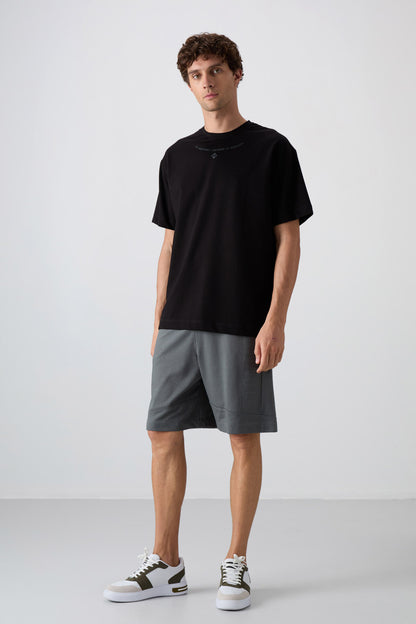 Black Cotton Thick Soft Textured Oversize Fit Printed Men's T-Shirt - 88343