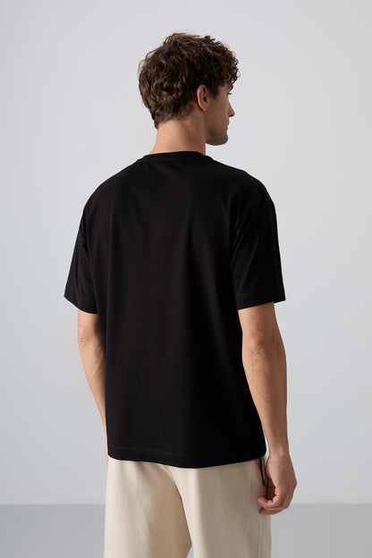 Black Cotton Thick Soft Textured Oversize Fit Printed Men's T-Shirt - 88344