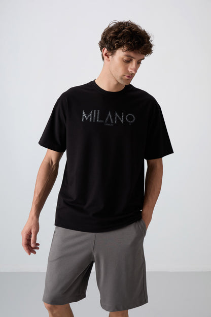 Black Cotton Thick Soft Textured Oversize Fit Printed Men's T-Shirt - 88345