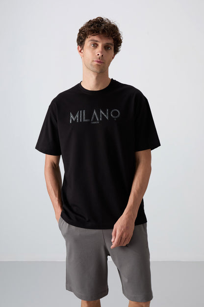 Black Cotton Thick Soft Textured Oversize Fit Printed Men's T-Shirt - 88345