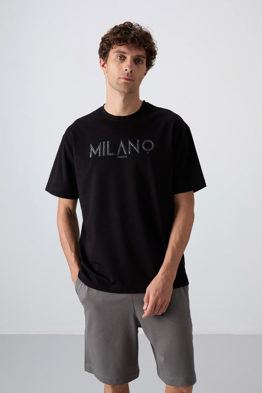 Black Cotton Thick Soft Textured Oversize Fit Printed Men's T-Shirt - 88345