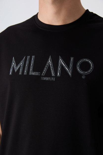 Black Cotton Thick Soft Textured Oversize Fit Printed Men's T-Shirt - 88345