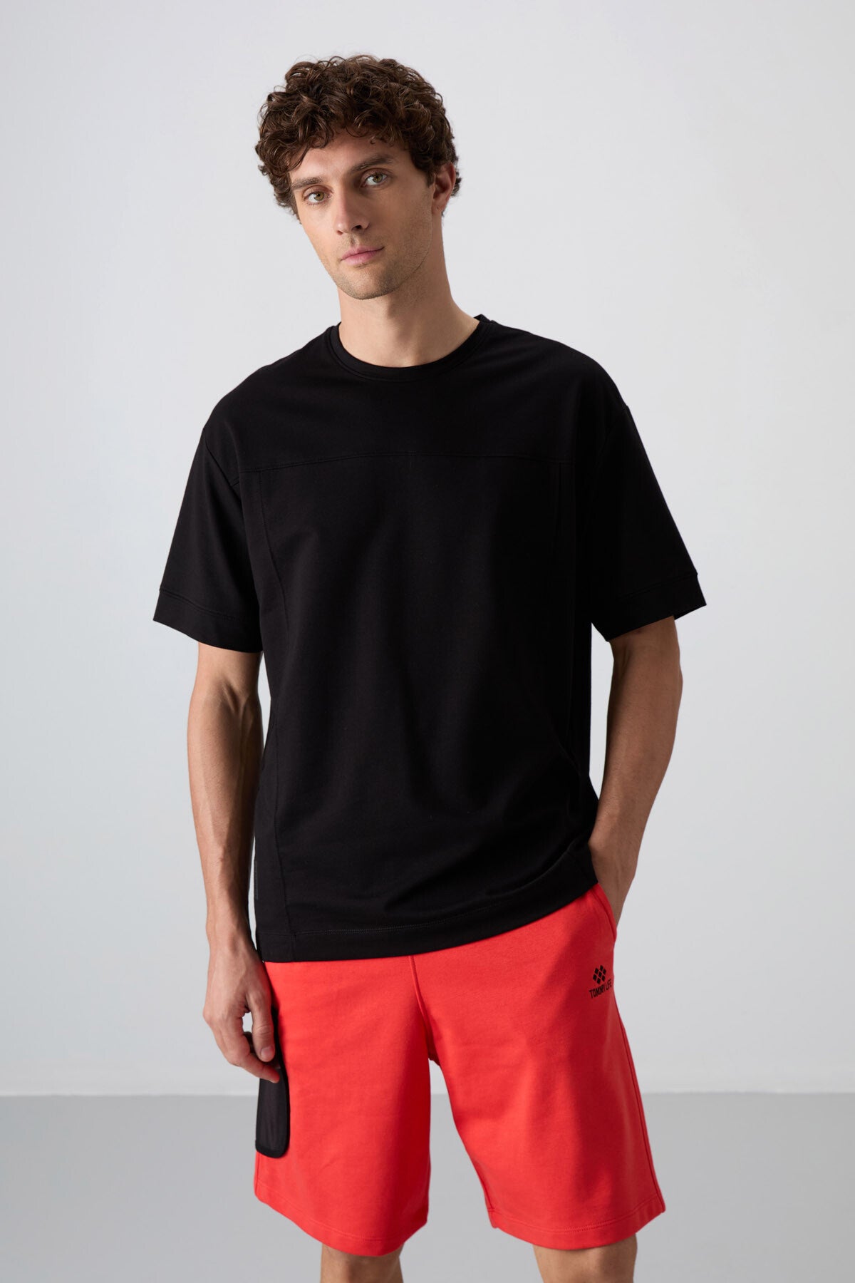 Black Cotton Thick Soft Textured Oversize Fit Basic Men's T-Shirt - 88349