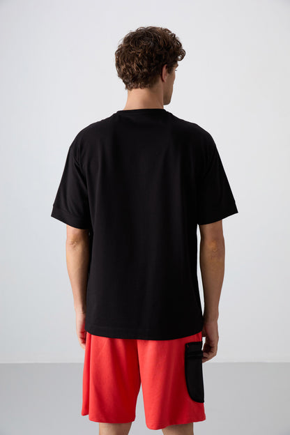 Black Cotton Thick Soft Textured Oversize Fit Basic Men's T-Shirt - 88349