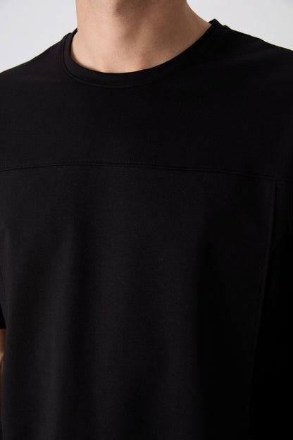 Black Cotton Thick Soft Textured Oversize Fit Basic Men's T-Shirt - 88349