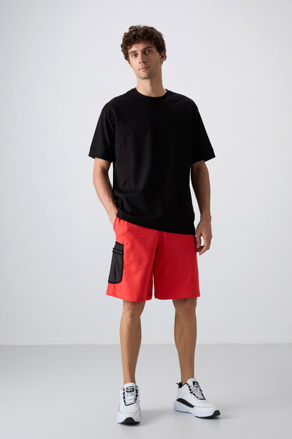 Black Cotton Thick Soft Textured Oversize Fit Basic Men's T-Shirt - 88349