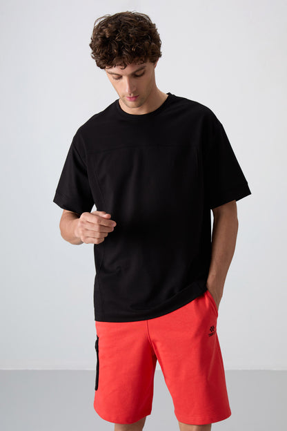 Black Cotton Thick Soft Textured Oversize Fit Basic Men's T-Shirt - 88349