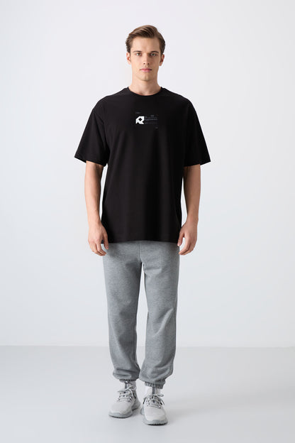 Black Cotton Thick Soft Textured Oversize Fit Printed Men's T-Shirt - 88350