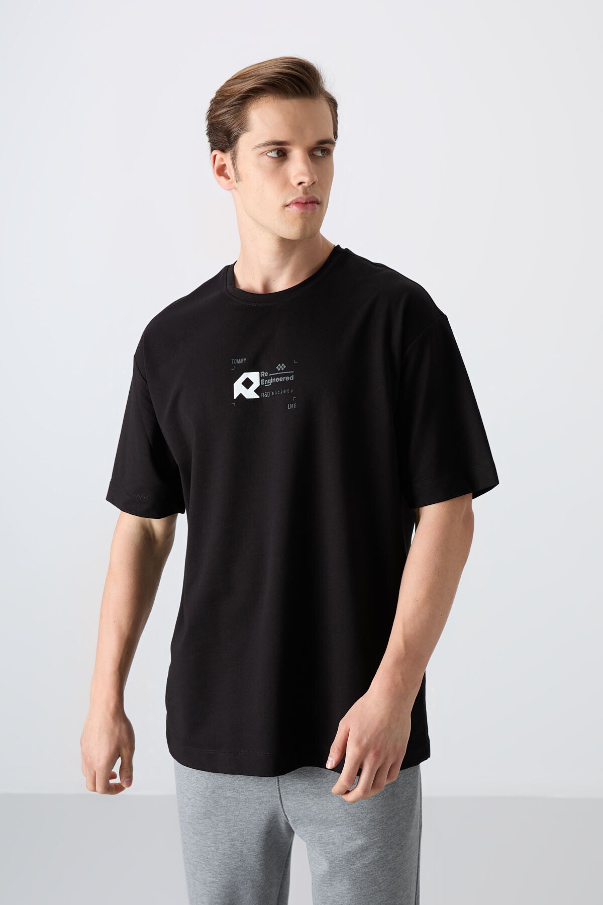 Black Cotton Thick Soft Textured Oversize Fit Printed Men's T-Shirt - 88350