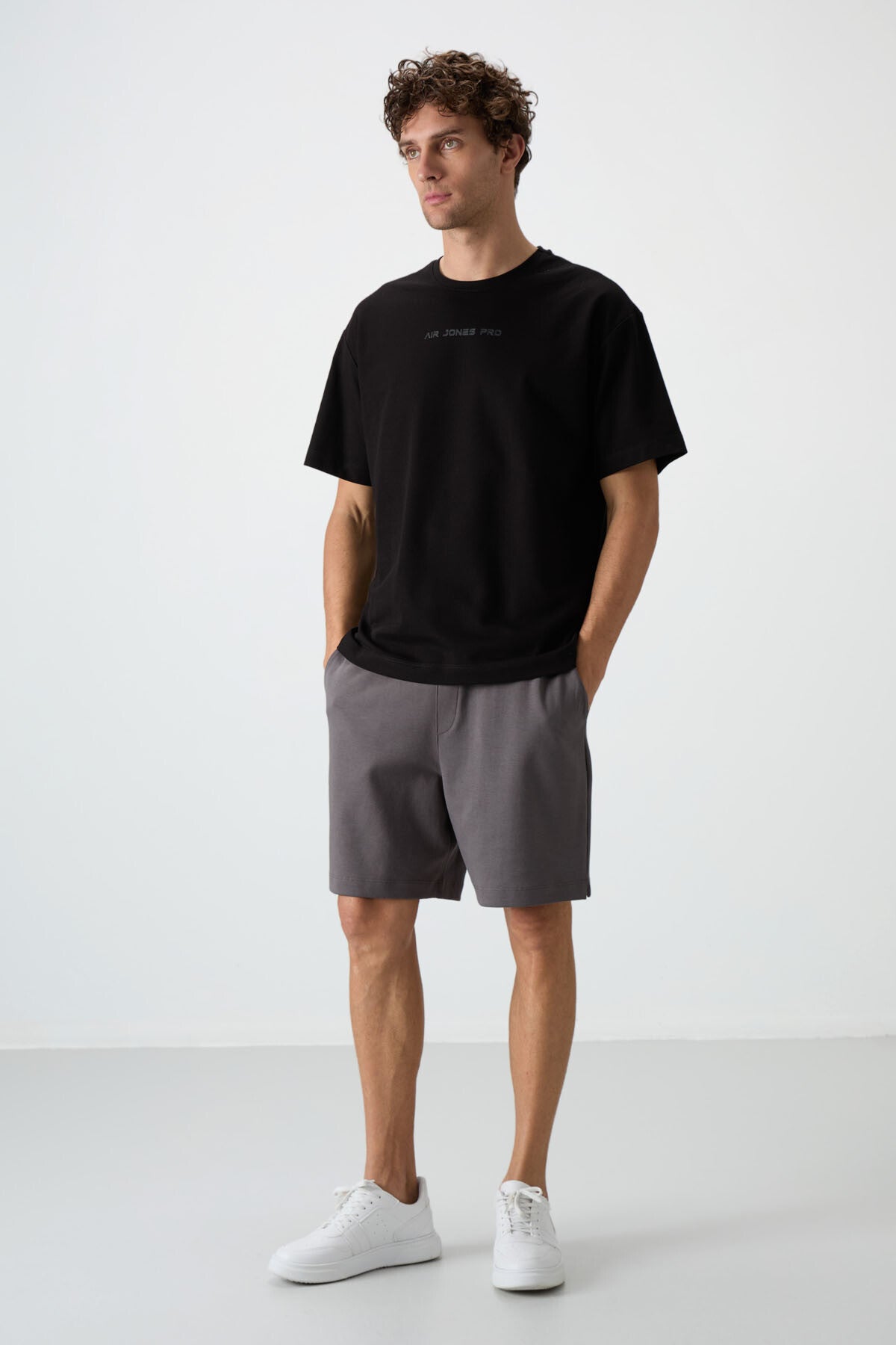 Black Cotton Thick Textured Surface Oversize Fit Printed Men's T-Shirt - 88364
