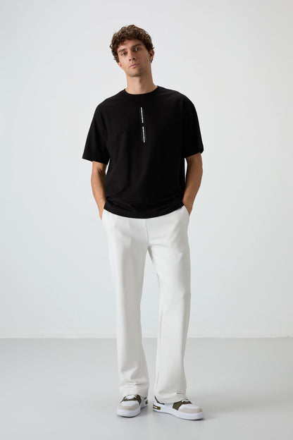 Black Cotton Thick Textured Surface Oversize Fit Printed Men's T-Shirt - 88366