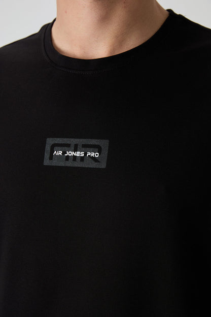 Black Cotton Thick Textured Surface Oversize Fit Printed Men's T-Shirt - 88367