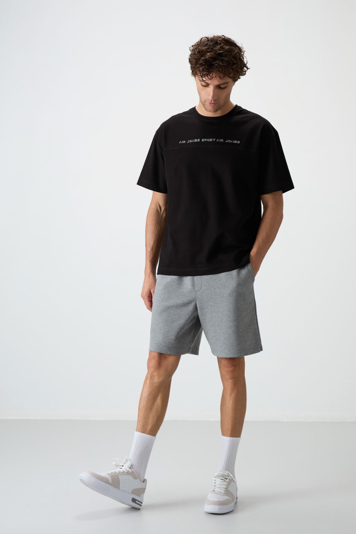 Black Cotton Thick Textured Surface Oversize Fit Printed Men's T-Shirt - 88371
