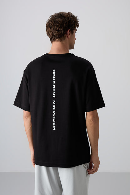 Black - White Cotton Thick Soft Textured Oversize Fit Printed Men's T-Shirt - 88321