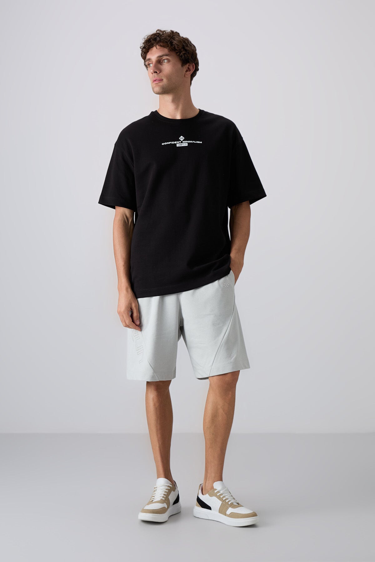 Black - White Cotton Thick Soft Textured Oversize Fit Printed Men's T-Shirt - 88321