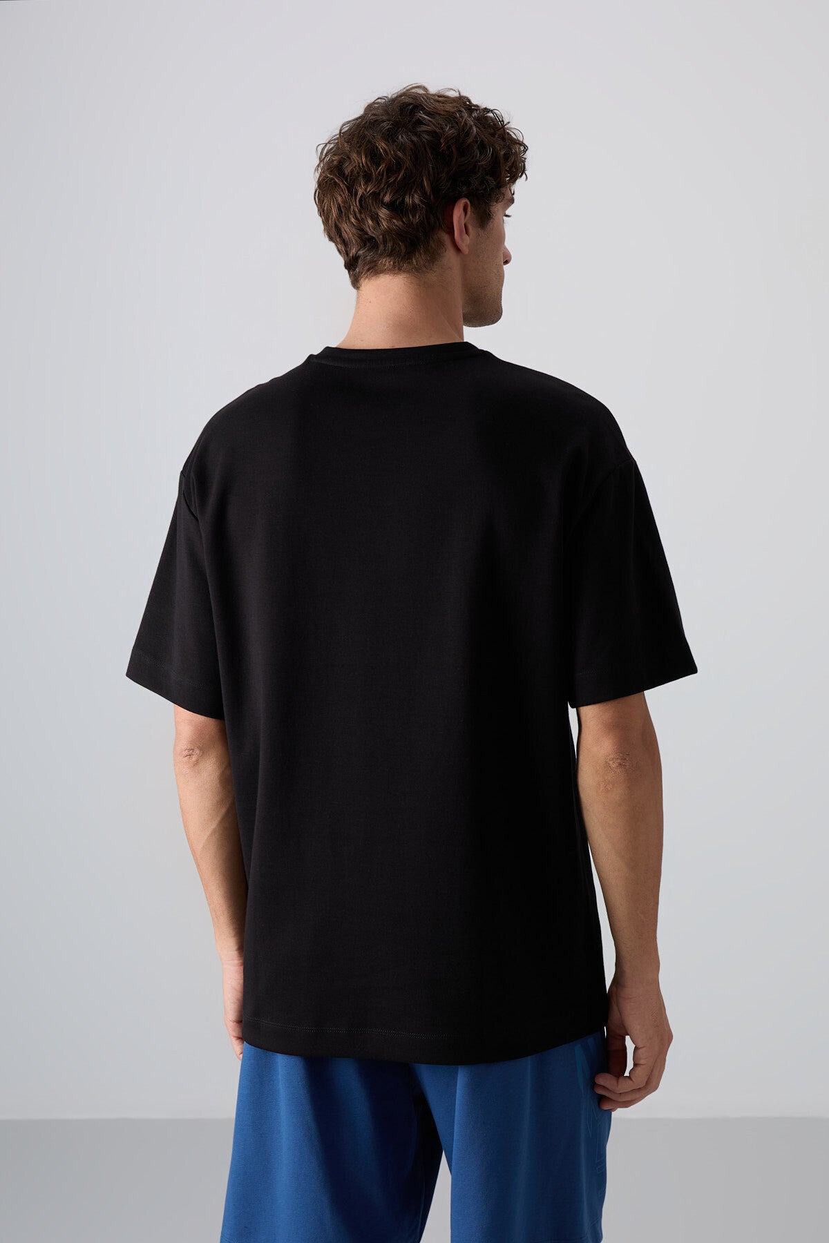 Black - White Cotton Thick Soft Textured Oversize Fit Printed Men's T-Shirt - 88324