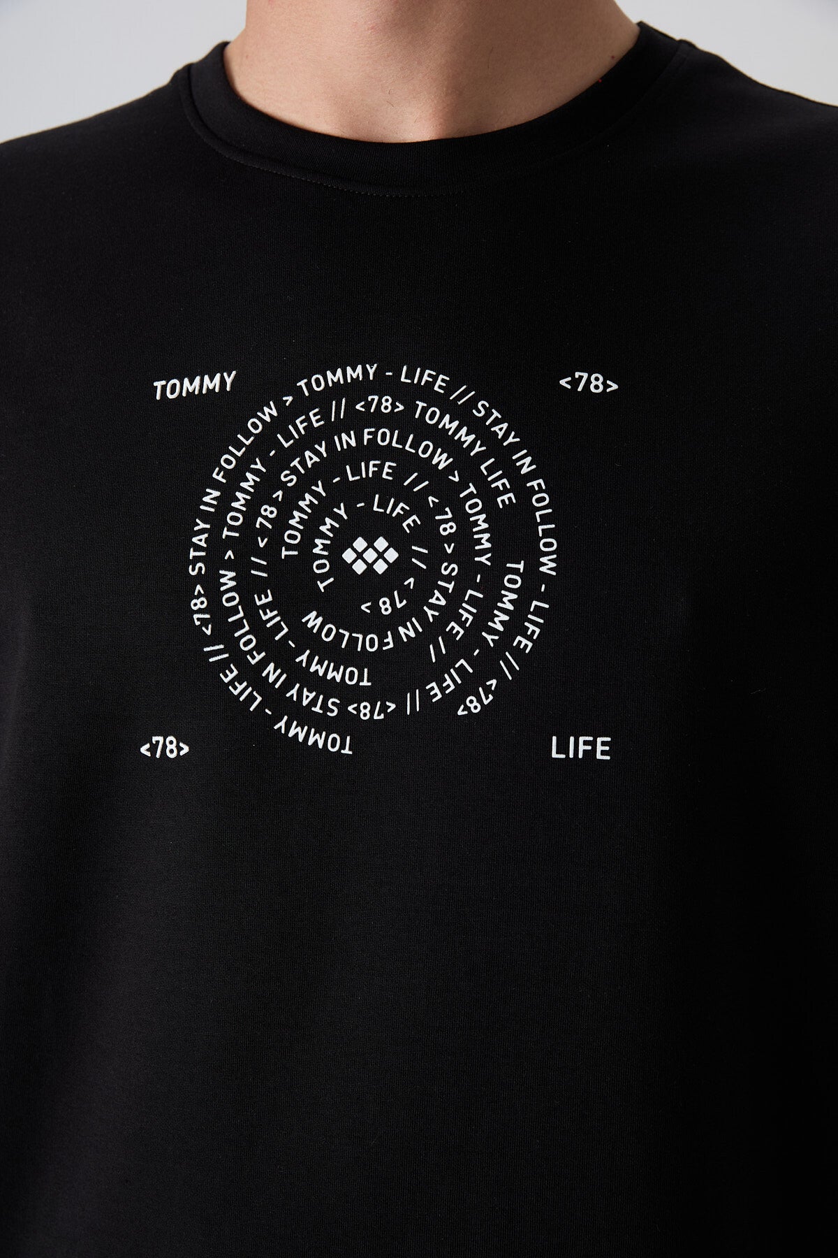Black - White Cotton Thick Soft Textured Oversize Fit Printed Men's T-Shirt - 88324