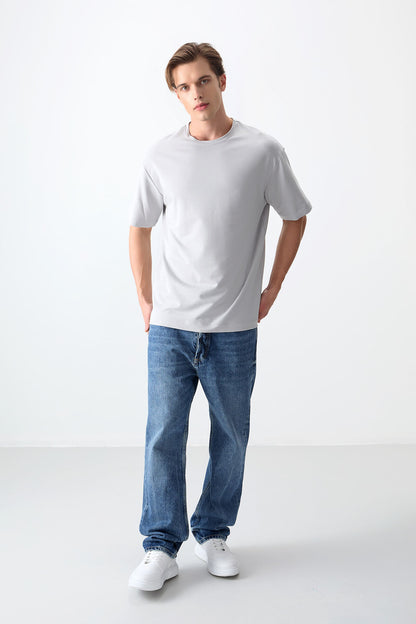 Stone Cotton Thick Soft Textured Oversize Fit Basic Men's T-Shirt - 88377