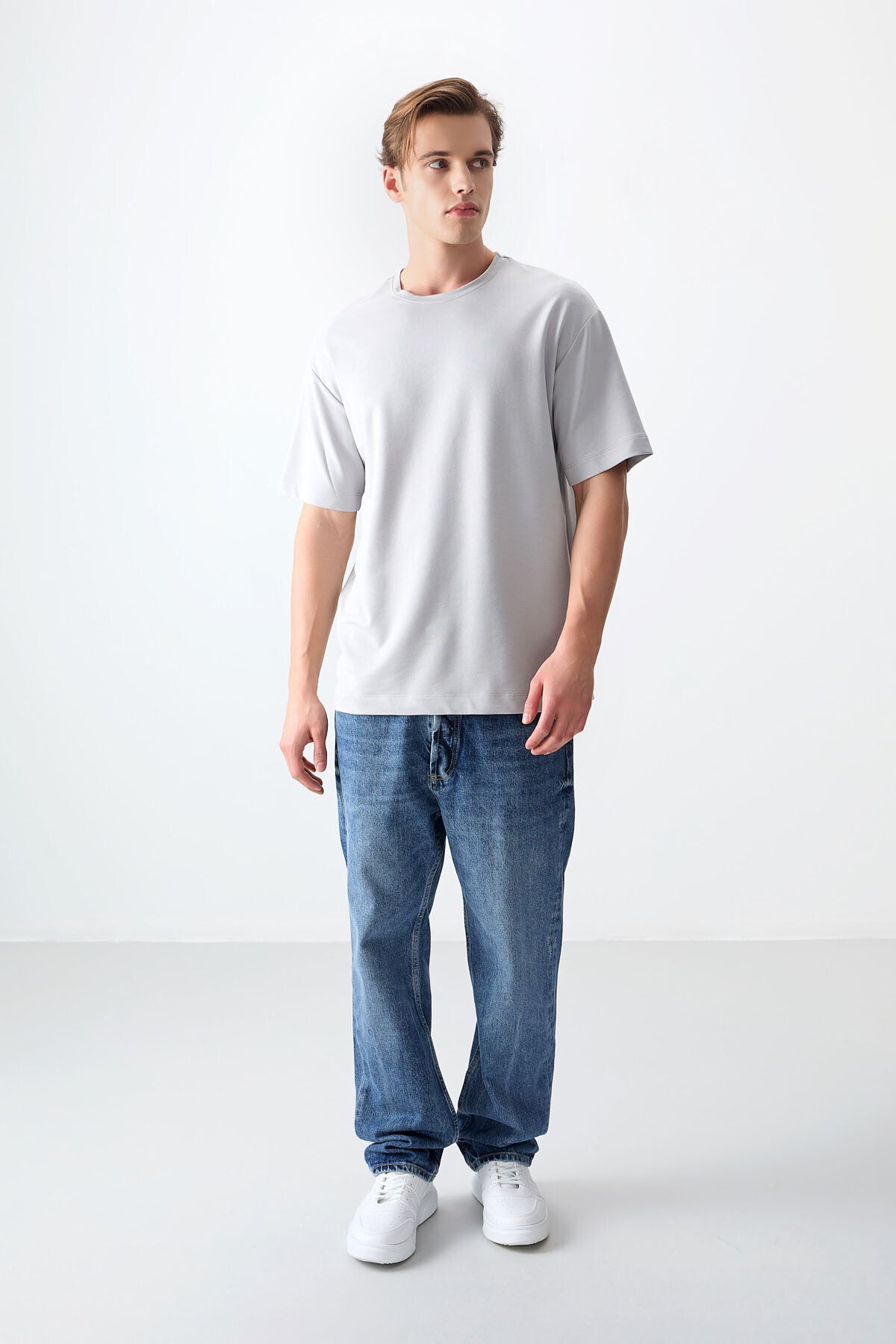 Stone Cotton Thick Soft Textured Oversize Fit Basic Men's T-Shirt - 88377