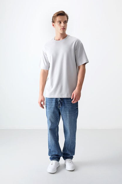 Stone Cotton Thick Soft Textured Oversize Fit Basic Men's T-Shirt - 88377