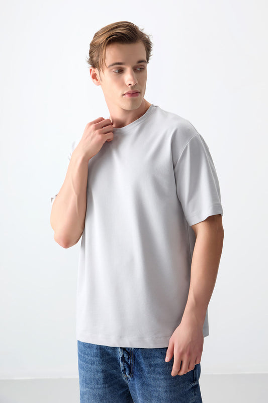 Stone Cotton Thick Soft Textured Oversize Fit Basic Men's T-Shirt - 88377