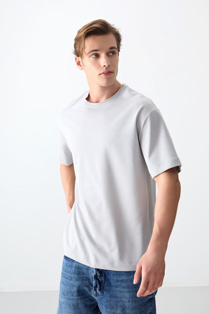 Stone Cotton Thick Soft Textured Oversize Fit Basic Men's T-Shirt - 88377