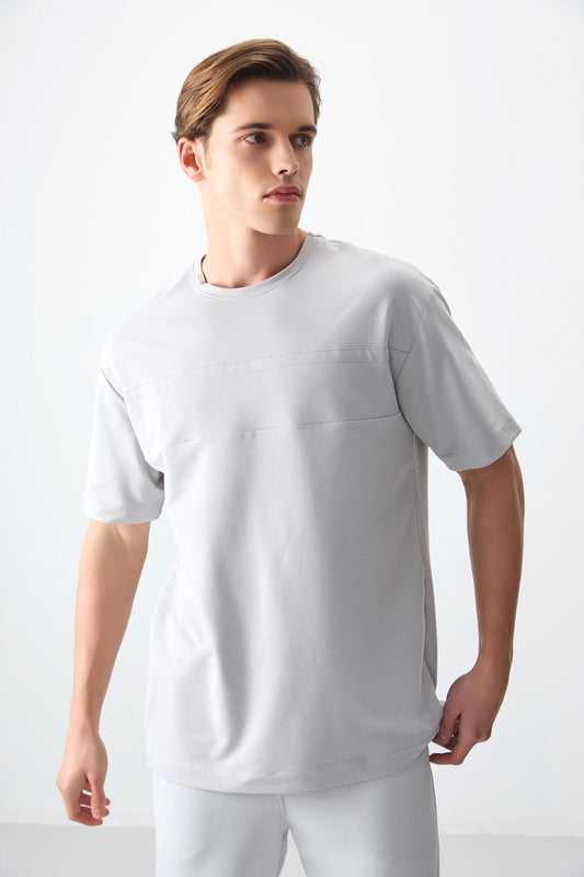 Stone Cotton Thick Soft Textured Oversize Fit Basic Men's T-Shirt - 88378