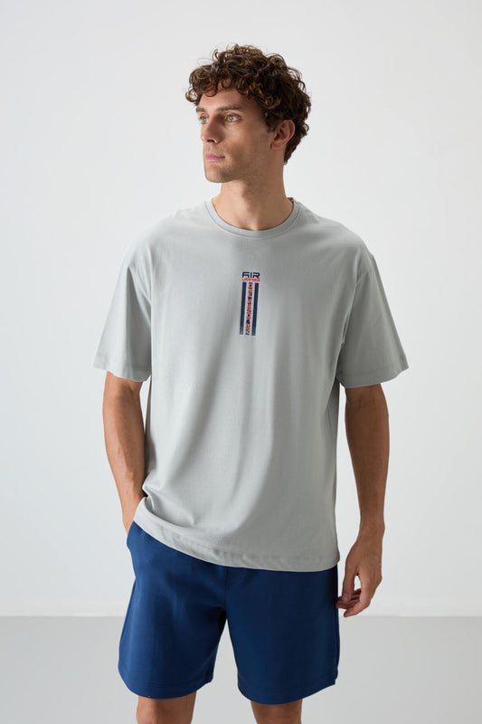 Stone 100% Cotton Thick Soft Textured Oversize Fit Printed Men's T-Shirt - 88360