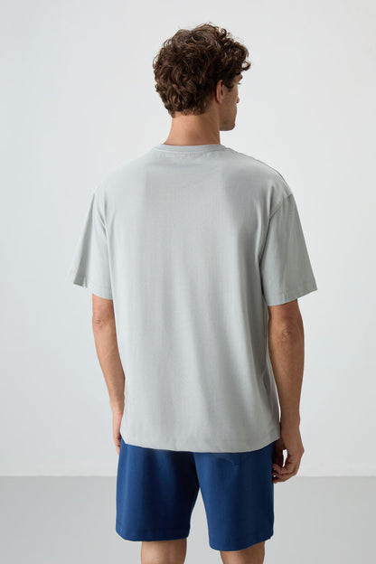 Stone 100% Cotton Thick Soft Textured Oversize Fit Printed Men's T-Shirt - 88360